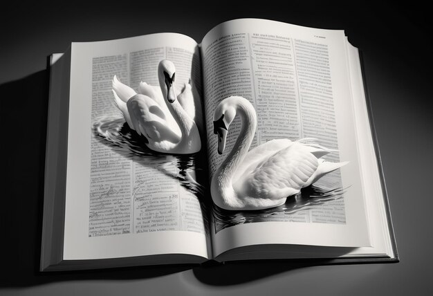 Photo the book of blues duo tone opened book with swan pages background