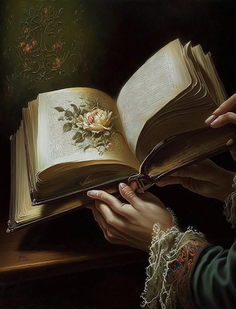 A book by a lady with a flower on it