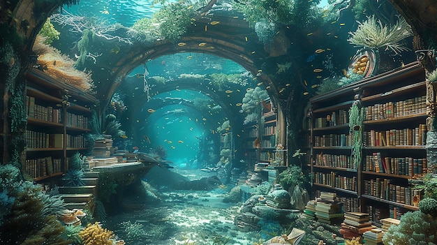 a book called the underwater world is under a tunnel of books