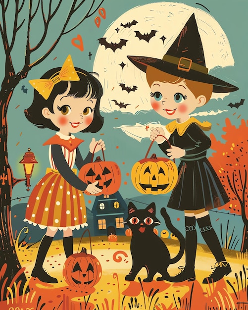 a book cover for a childrens book with a witch and a cat