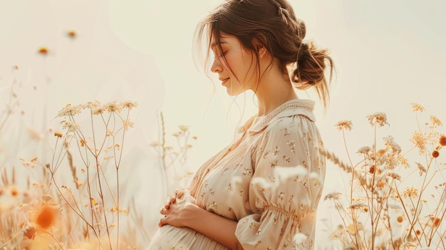 A book cover clean simple pastel colors a brown hair woman with her hands on her pregnant belly ar 169 style raw stylize 250 Job ID 262e0a1d6fef4dc5aa9f0d73d3e7eb4e