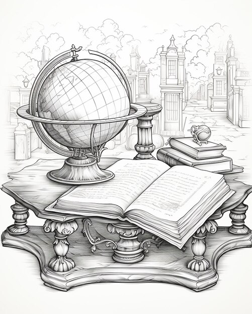 Book and Globe on Coloring Table