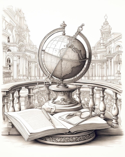 Book and Globe on Coloring Table