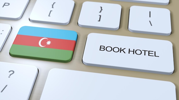 Book hotel in Azerbaijan with website online Button on computer keyboard Travel concept 3D