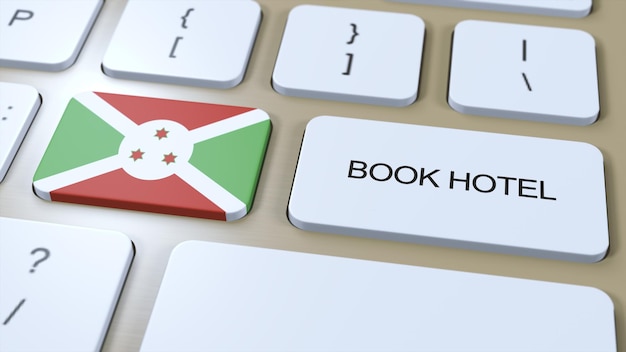 Book hotel in Burundi with website online Button on computer keyboard Travel concept 3D