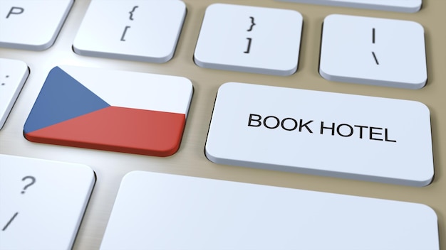 Book hotel in Czech Republic with website online Button on computer keyboard Travel concept 3D