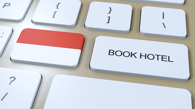 Book hotel in Indonesia with website online Button on computer keyboard Travel concept 3D