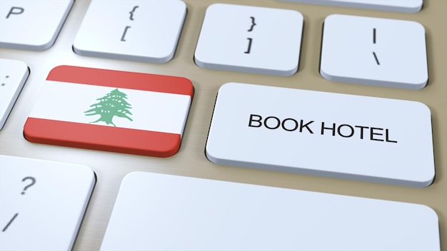 Book hotel in Lebanon with website online Button on computer keyboard Travel concept 3D