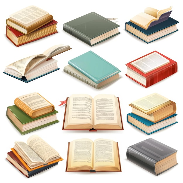 Book icons 3d realistic textbook symbol education pictogram bookstore logo library graphic element