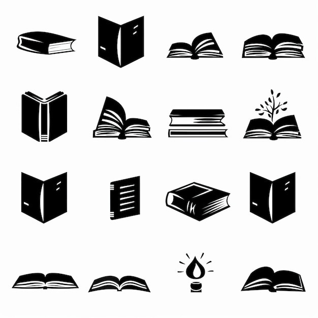 Book icons black and white textbook symbol education pictogram minimal bookstore logo