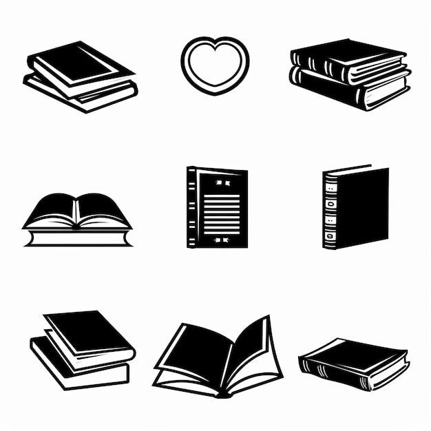 Book icons black and white textbook symbol education pictogram minimal bookstore logo