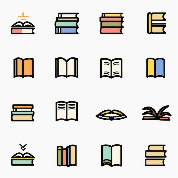 Book icons flat textbook symbol education pictogram minimal bookstore logo library graphic element