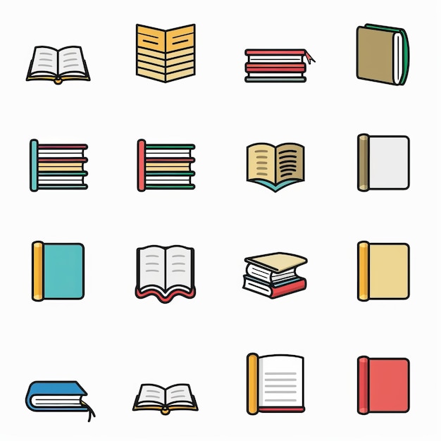 Book icons flat textbook symbol education pictogram minimal bookstore logo library graphic element