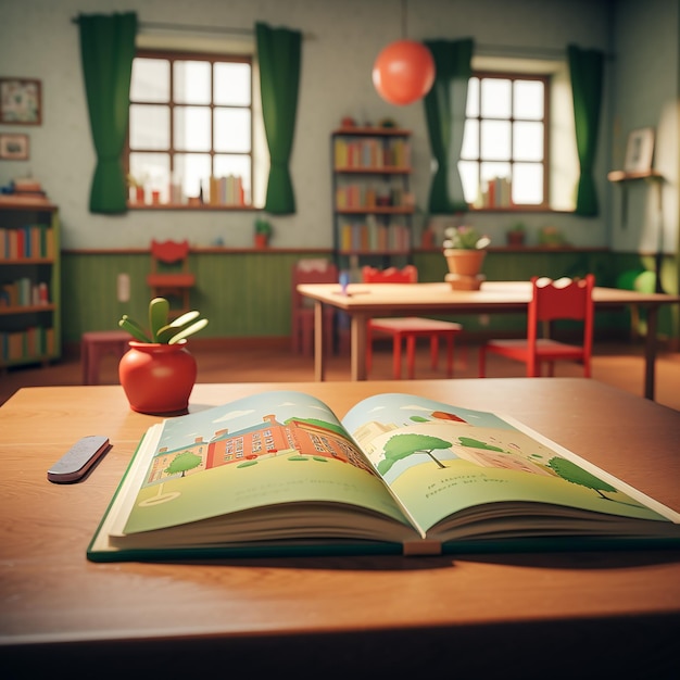 Photo a book is open to a book on a table with a red balloon in the background