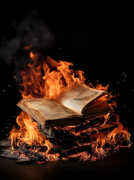 a book is open to a fire with the words quot the book quot on it