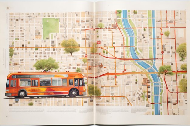 Photo a book is open to a page that says  bus