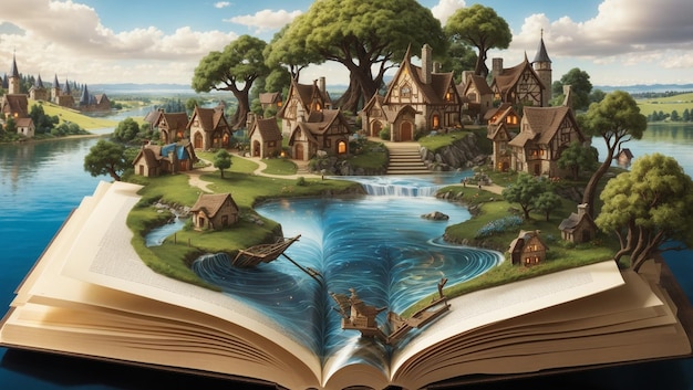 a book is open to a page titled a story about a village