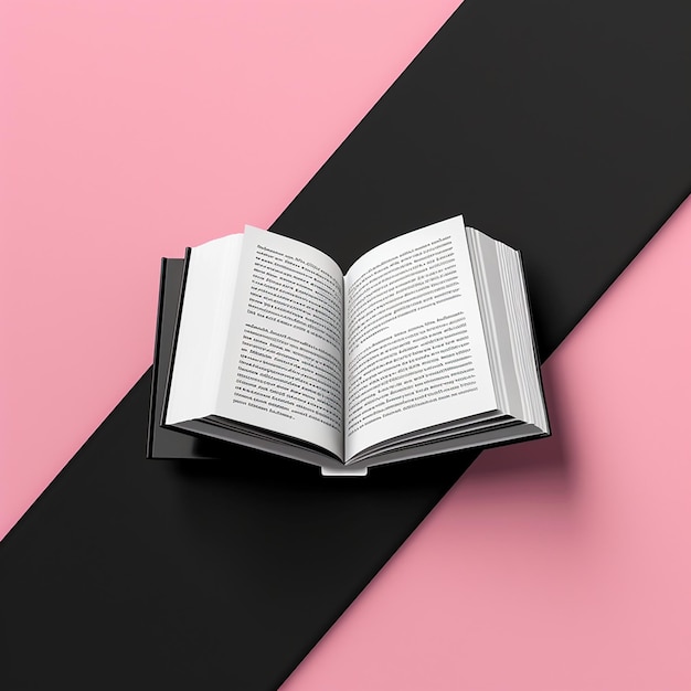 a book is open to a pink wall and has the word  on it