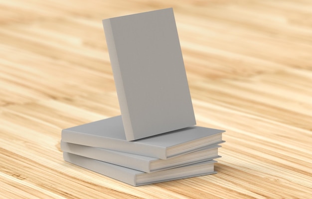 Book made in 3D used for mockup with neutral cover on wooden background