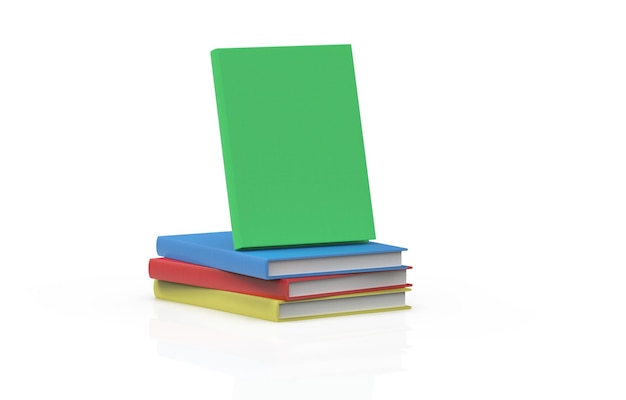 Book made in 3D used for mockup with shadow and reflection on white background