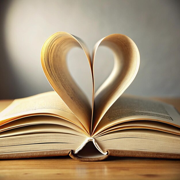 Photo a book opened to a heart that has the pages split open