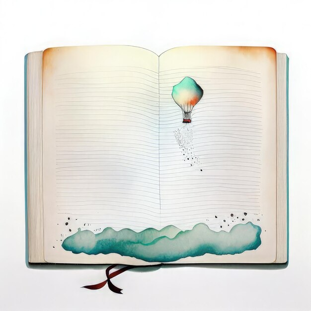 a book opened to a page that says hot air balloon