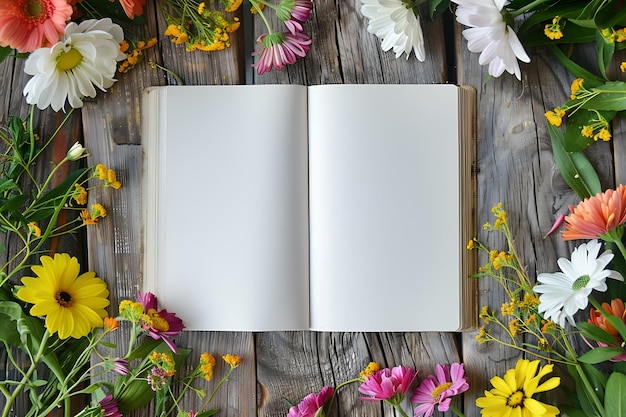 a book opened to a page with flowers on the table