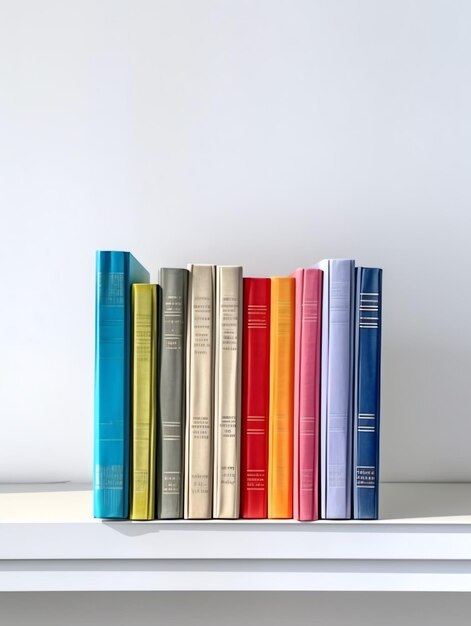 A book pile close up on a study desk Front view pile book Stack of colorful books on study table