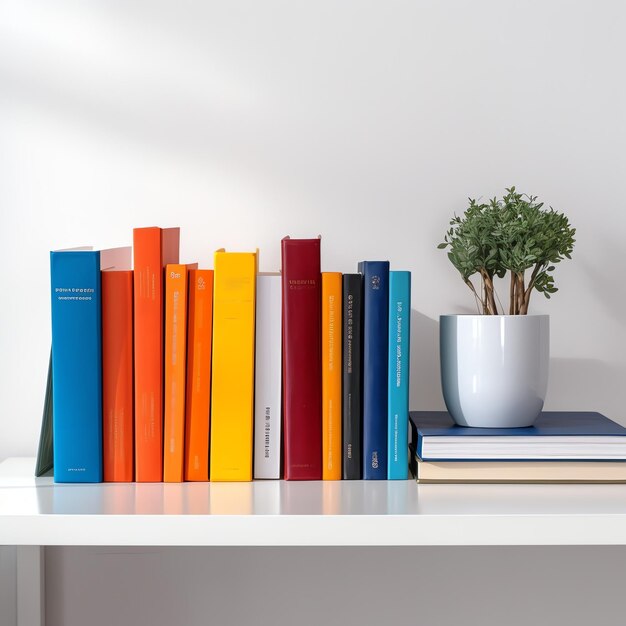 Photo a book pile close up on a study desk front view pile book stack of colorful books on study table