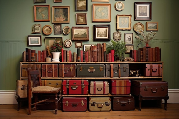 Photo book room with vintage suitcases