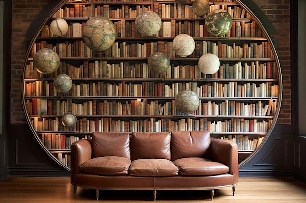 Photo book room with a wallmounted globe