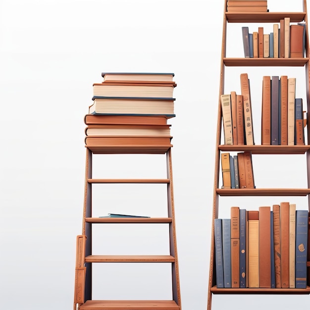 Photo a book shelf with books on it and a book on the bottom shelf