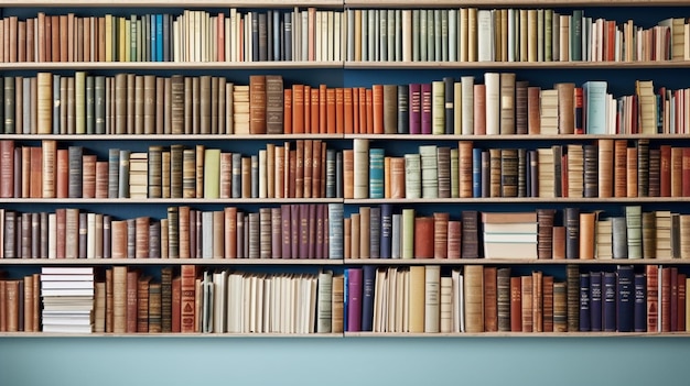 A book shelf with books on it that says'the library '