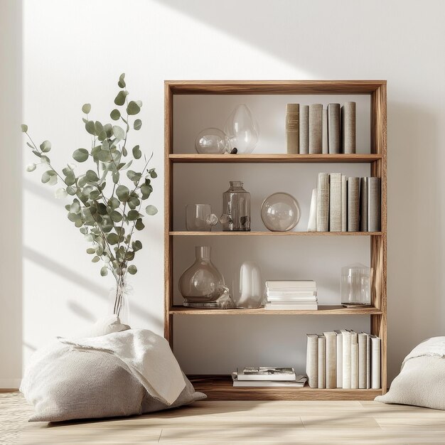 Photo a book shelf with books and a plant on it