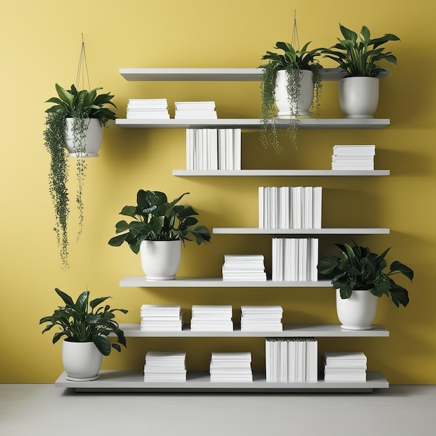 Photo book shelf with green plants