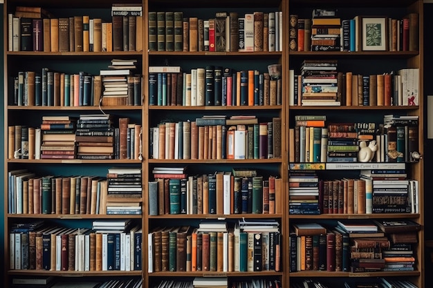 a book shelf with many books on it including one that says  the word  on the bottom