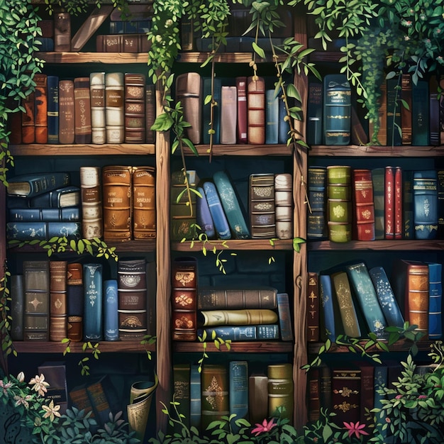 a book shelf with many books on it