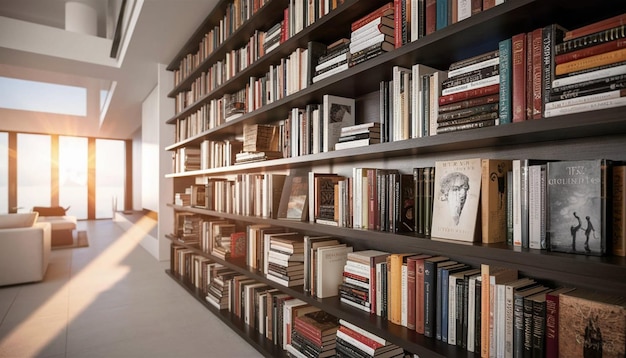 a book shelf with many books on it