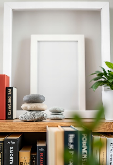 Photo a book on a shelf with a plant in the corner