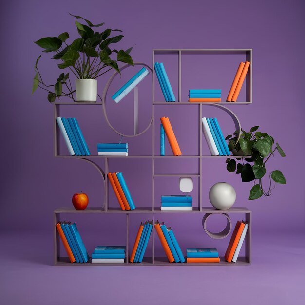 Photo book shelf with plant