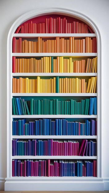 Photo a book shelf with a rainbow colored book on it