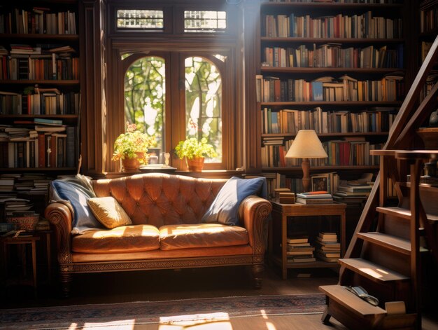 Book shelves HD 8K wallpaper Stock Photographic Image