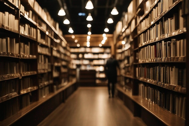 Book Shop Library with books Books in a bookstore Book shelves Selective soft focus AI generated