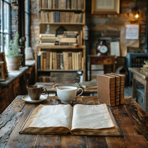 a book on a table with a clock on the top