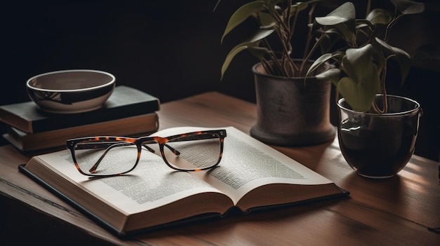 A book on a table with a cup of coffee and a book on it