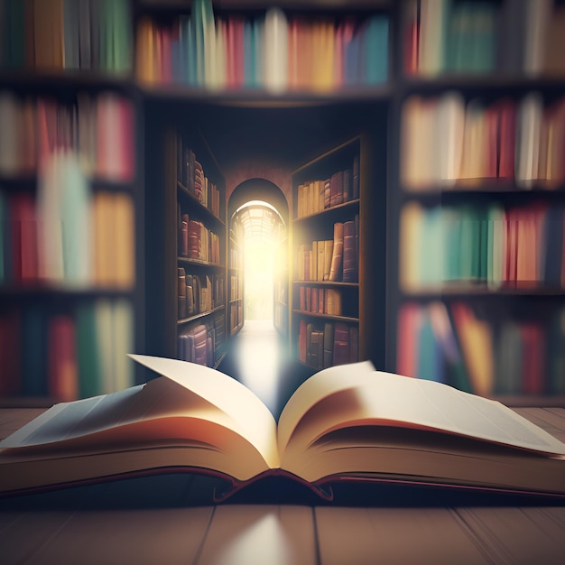 A book on a table with a light coming through the window