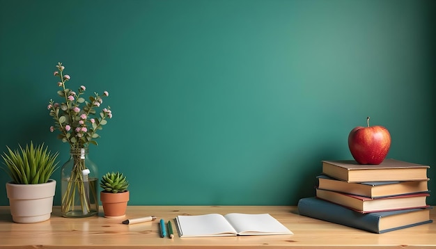 a book on a table with a plant on the top of it