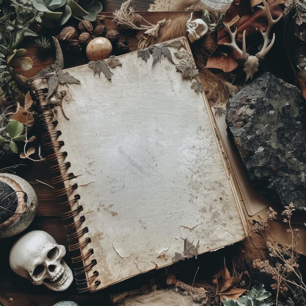 Photo a book that is on a table with a skull and bones