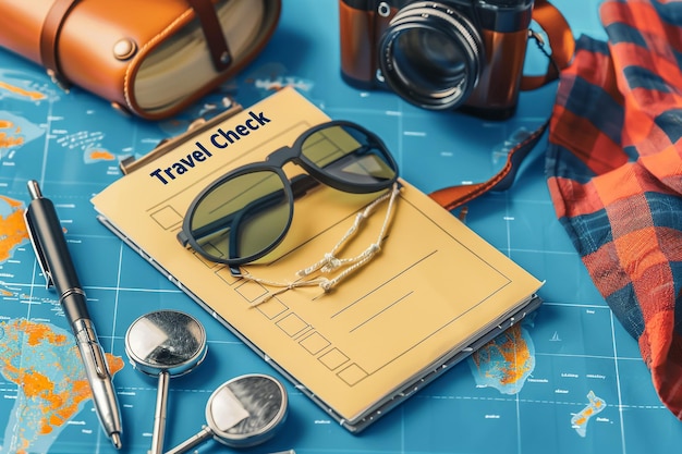 a book that says travel on it with sunglasses on it