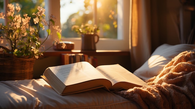 book on the window at sunset